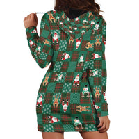 Christmas Patchwork Fake Tuxedo Hoodie Dress Santa and Reindeer Green Plaid Style - Wonder Print Shop