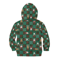Christmas Patchwork Fake Tuxedo Kid Hoodie Santa and Reindeer Green Plaid Style - Wonder Print Shop