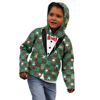 Christmas Patchwork Fake Tuxedo Kid Hoodie Santa and Reindeer Green Plaid Style - Wonder Print Shop