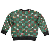 Christmas Patchwork Fake Tuxedo Kid Ugly Christmas Sweater Santa and Reindeer Green Plaid Style - Wonder Print Shop