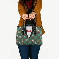 Christmas Patchwork Fake Tuxedo Leather Bag Santa and Reindeer Green Plaid Style - Wonder Print Shop