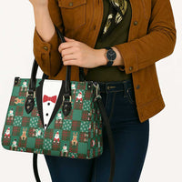 Christmas Patchwork Fake Tuxedo Leather Bag Santa and Reindeer Green Plaid Style - Wonder Print Shop