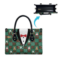 Christmas Patchwork Fake Tuxedo Leather Bag Santa and Reindeer Green Plaid Style - Wonder Print Shop