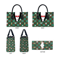 Christmas Patchwork Fake Tuxedo Leather Bag Santa and Reindeer Green Plaid Style - Wonder Print Shop