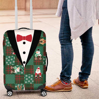 Christmas Patchwork Fake Tuxedo Luggage Cover Santa and Reindeer Green Plaid Style - Wonder Print Shop