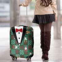 Christmas Patchwork Fake Tuxedo Luggage Cover Santa and Reindeer Green Plaid Style - Wonder Print Shop