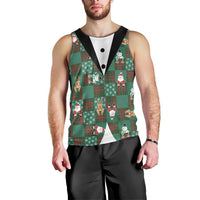 Christmas Patchwork Fake Tuxedo Men Tank Top Santa and Reindeer Green Plaid Style - Wonder Print Shop