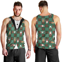 Christmas Patchwork Fake Tuxedo Men Tank Top Santa and Reindeer Green Plaid Style - Wonder Print Shop