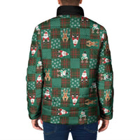 Christmas Patchwork Fake Tuxedo Padded Jacket Santa and Reindeer Green Plaid Style - Wonder Print Shop