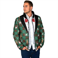 Christmas Patchwork Fake Tuxedo Padded Jacket Santa and Reindeer Green Plaid Style - Wonder Print Shop