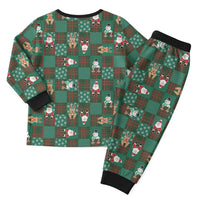 Christmas Patchwork Fake Tuxedo Christmas Pajama Set Santa and Reindeer Green Plaid Style - Wonder Print Shop
