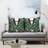 Christmas Patchwork Fake Tuxedo Pillow Cover Santa and Reindeer Green Plaid Style - Wonder Print Shop