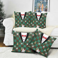 Christmas Patchwork Fake Tuxedo Pillow Cover Santa and Reindeer Green Plaid Style - Wonder Print Shop