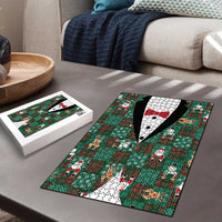 Christmas Patchwork Fake Tuxedo Puzzle Santa and Reindeer Green Plaid Style - Wonder Print Shop
