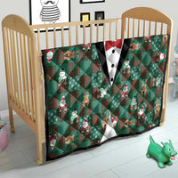 Christmas Patchwork Fake Tuxedo Quilt Santa and Reindeer Green Plaid Style - Wonder Print Shop