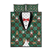 Christmas Patchwork Fake Tuxedo Quilt Bed Set Santa and Reindeer Green Plaid Style - Wonder Print Shop
