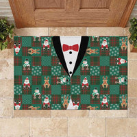 Christmas Patchwork Fake Tuxedo Rubber Doormat Santa and Reindeer Green Plaid Style - Wonder Print Shop