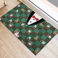 Christmas Patchwork Fake Tuxedo Rubber Doormat Santa and Reindeer Green Plaid Style - Wonder Print Shop