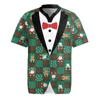 Christmas Patchwork Fake Tuxedo Rugby Jersey Santa and Reindeer Green Plaid Style - Wonder Print Shop