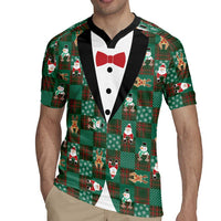 Christmas Patchwork Fake Tuxedo Rugby Jersey Santa and Reindeer Green Plaid Style - Wonder Print Shop