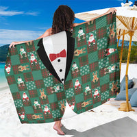 Christmas Patchwork Fake Tuxedo Sarong Santa and Reindeer Green Plaid Style - Wonder Print Shop