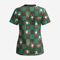 Christmas Patchwork Fake Tuxedo Scrub Top Santa and Reindeer Green Plaid Style - Wonder Print Shop
