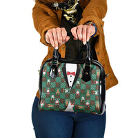 Christmas Patchwork Fake Tuxedo Shoulder Handbag Santa and Reindeer Green Plaid Style - Wonder Print Shop