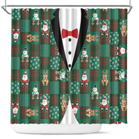 Christmas Patchwork Fake Tuxedo Shower Curtain Santa and Reindeer Green Plaid Style - Wonder Print Shop