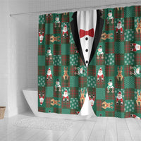 Christmas Patchwork Fake Tuxedo Shower Curtain Santa and Reindeer Green Plaid Style - Wonder Print Shop
