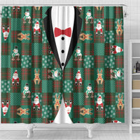 Christmas Patchwork Fake Tuxedo Shower Curtain Santa and Reindeer Green Plaid Style - Wonder Print Shop