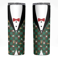 Christmas Patchwork Fake Tuxedo Skinny Tumbler Santa and Reindeer Green Plaid Style - Wonder Print Shop