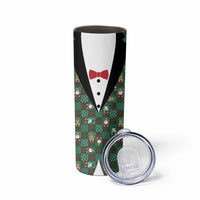 Christmas Patchwork Fake Tuxedo Skinny Tumbler Santa and Reindeer Green Plaid Style - Wonder Print Shop