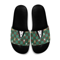 Christmas Patchwork Fake Tuxedo Slide Sandals Santa and Reindeer Green Plaid Style - Wonder Print Shop