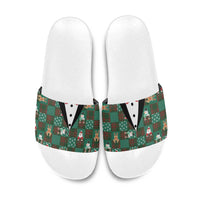 Christmas Patchwork Fake Tuxedo Slide Sandals Santa and Reindeer Green Plaid Style - Wonder Print Shop