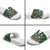 Christmas Patchwork Fake Tuxedo Slide Sandals Santa and Reindeer Green Plaid Style - Wonder Print Shop