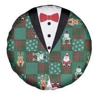 Christmas Patchwork Fake Tuxedo Spare Tire Cover Santa and Reindeer Green Plaid Style - Wonder Print Shop