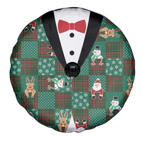 Christmas Patchwork Fake Tuxedo Spare Tire Cover Santa and Reindeer Green Plaid Style - Wonder Print Shop