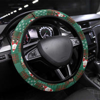 Christmas Patchwork Fake Tuxedo Steering Wheel Cover Santa and Reindeer Green Plaid Style - Wonder Print Shop