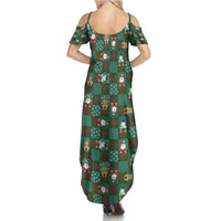 Christmas Patchwork Fake Tuxedo Summer Maxi Dress Santa and Reindeer Green Plaid Style - Wonder Print Shop