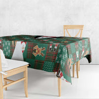 Christmas Patchwork Fake Tuxedo Tablecloth Santa and Reindeer Green Plaid Style - Wonder Print Shop