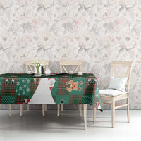 Christmas Patchwork Fake Tuxedo Tablecloth Santa and Reindeer Green Plaid Style - Wonder Print Shop