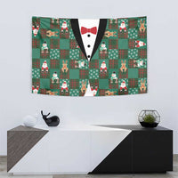 Christmas Patchwork Fake Tuxedo Tapestry Santa and Reindeer Green Plaid Style - Wonder Print Shop