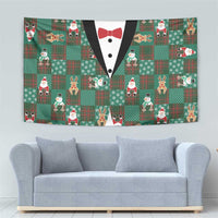 Christmas Patchwork Fake Tuxedo Tapestry Santa and Reindeer Green Plaid Style - Wonder Print Shop