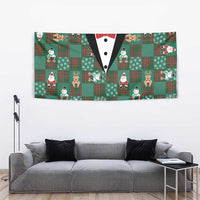 Christmas Patchwork Fake Tuxedo Tapestry Santa and Reindeer Green Plaid Style - Wonder Print Shop