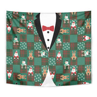 Christmas Patchwork Fake Tuxedo Tapestry Santa and Reindeer Green Plaid Style - Wonder Print Shop