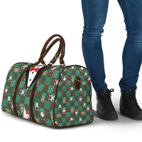 Christmas Patchwork Fake Tuxedo Travel Bag Santa and Reindeer Green Plaid Style - Wonder Print Shop