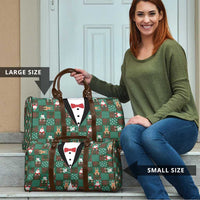 Christmas Patchwork Fake Tuxedo Travel Bag Santa and Reindeer Green Plaid Style - Wonder Print Shop