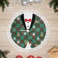 Christmas Patchwork Fake Tuxedo Tree Skirt Santa and Reindeer Green Plaid Style - Wonder Print Shop