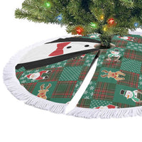 Christmas Patchwork Fake Tuxedo Tree Skirt Santa and Reindeer Green Plaid Style - Wonder Print Shop