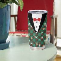 Christmas Patchwork Fake Tuxedo Tumbler Cup Santa and Reindeer Green Plaid Style - Wonder Print Shop